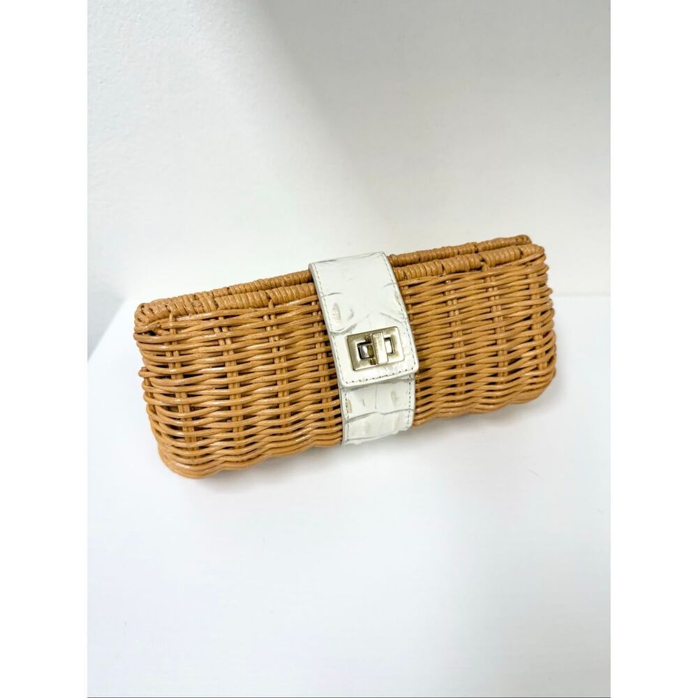 Brahmin Tracy Mini Clutch Pearl Haring Tan Wicker White Crossbody